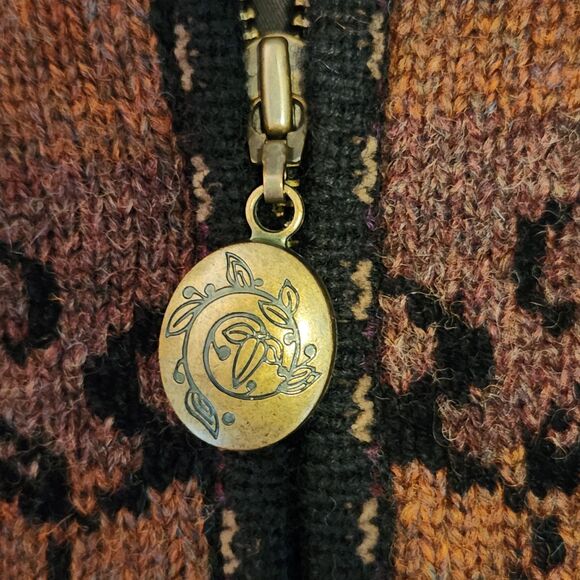 Icelandic Design Floral Fall Colors Wool Zip 90's Cardigan Sweater Jacket, Sz S - Picture 3 of 12